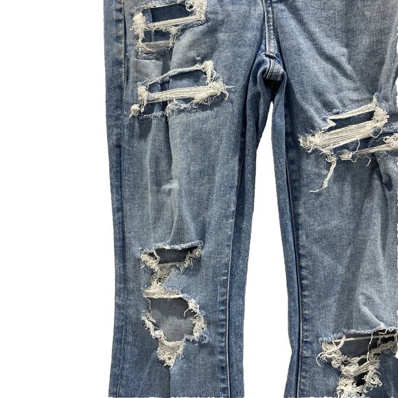 American Eagle Flare Jeans Womens 6 Super High Rise Light Wash Ripped Distressed - Picture 3 of 6